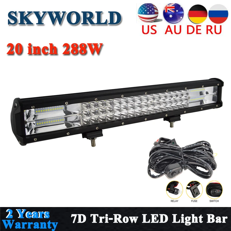 SKYWORLD 7D 3 ряда 20 ''дюйма 288 Вт внедорожный светодиодный бар комбо светодиодный рабочий световой противотуманных фар для авто 4x4 внедорожник Грузовик прицепа