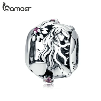 

bamoer Mermaid In Gardon Round Charm fit Original Brand Bracelet 925 Sterling Silver Metal Beads for Jewelry Making SCC1449