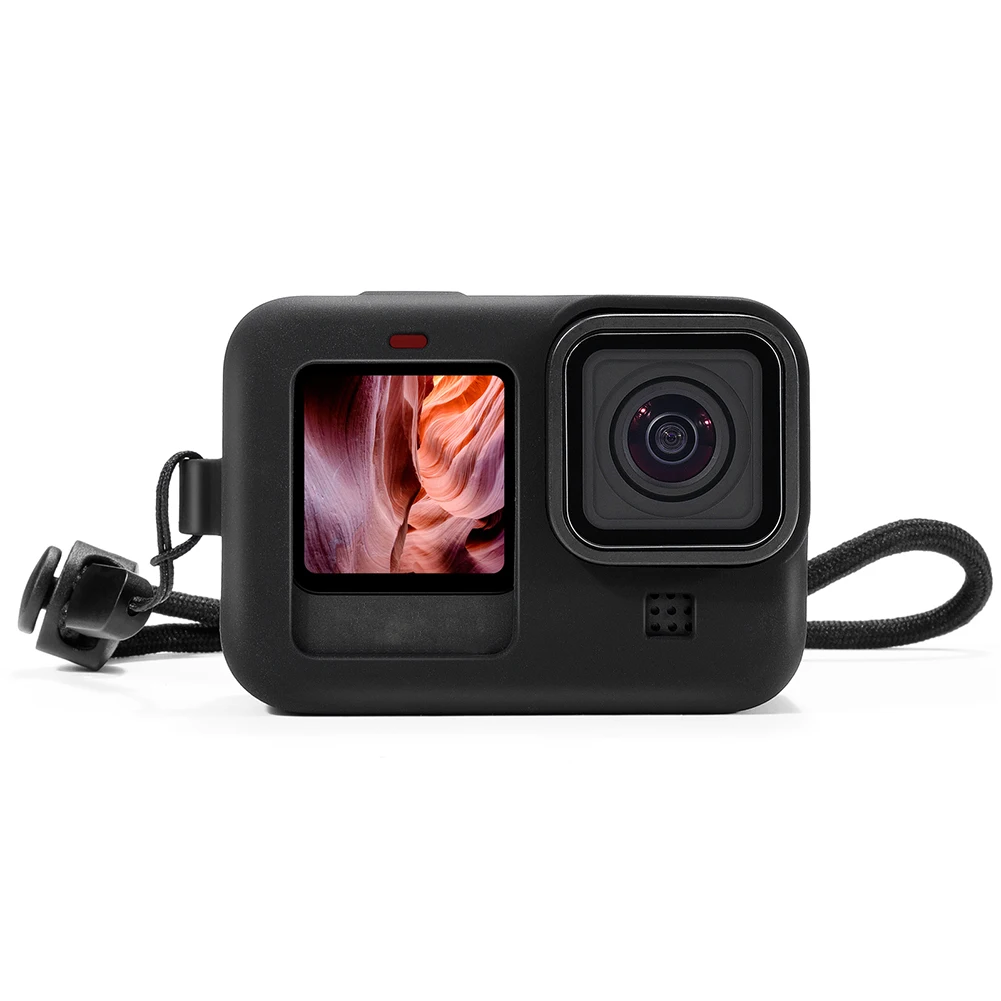 GoPro Hero 9 실리콘 보호 커버 전체 케이스 셸 스포츠 카메라 슬리브 하우징 프레임 렌즈 캡 + 끈 액세서리