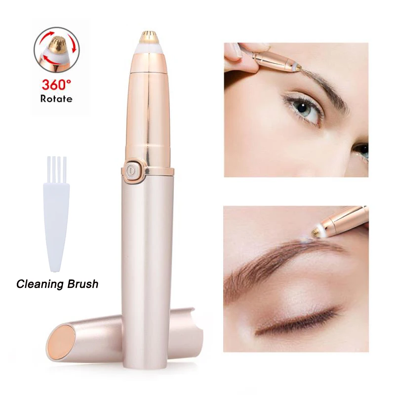 

Portable Electric Eyebrow Trimmer Lipstick Brows Pen Hair Remover Painless Eyebrow Razor Epilator with LED Light