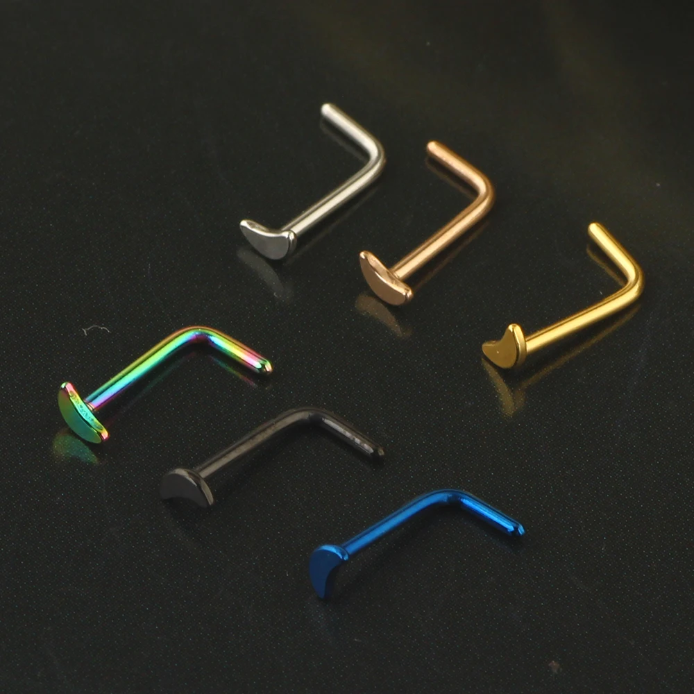 20G L Shape Nose Studs Moon Nose Ring Hoop Stainless Steel Nose Piercings for Men Women Tragus Cartilage Nose Ring Labret Nose