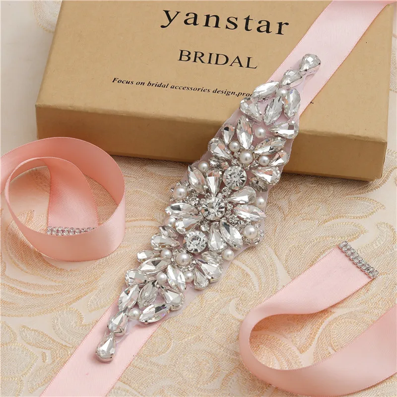MissRDress Wedding Belt Silver Rhinestones Gown Clear Crystal Bridal Sash Pearls Bridal Flower Belt For Wedding Dress Belt JK892