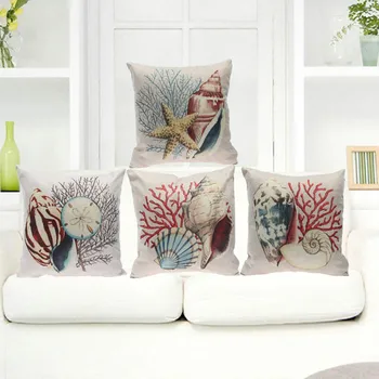 

Ocean Sea Conch Retro Style Cushions Cover High Quality Decorative Pillows For Sofa Bed Car Home Woven Linen Throw Pillow Case