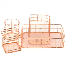 Rose Gold Eisen Kunst Nordic Make-Up Organizer Korb Eyeliner Pinsel Set Lagerung Tasse Dressing Tisch Make-Up Kosmetik Organizer Box