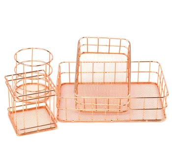 

Rose Gold Iron Art Nordic Makeup Organizer Basket Eyeliner Brush Set Storage Cup Dressing Table Makeup Cosmetic Organizer Box