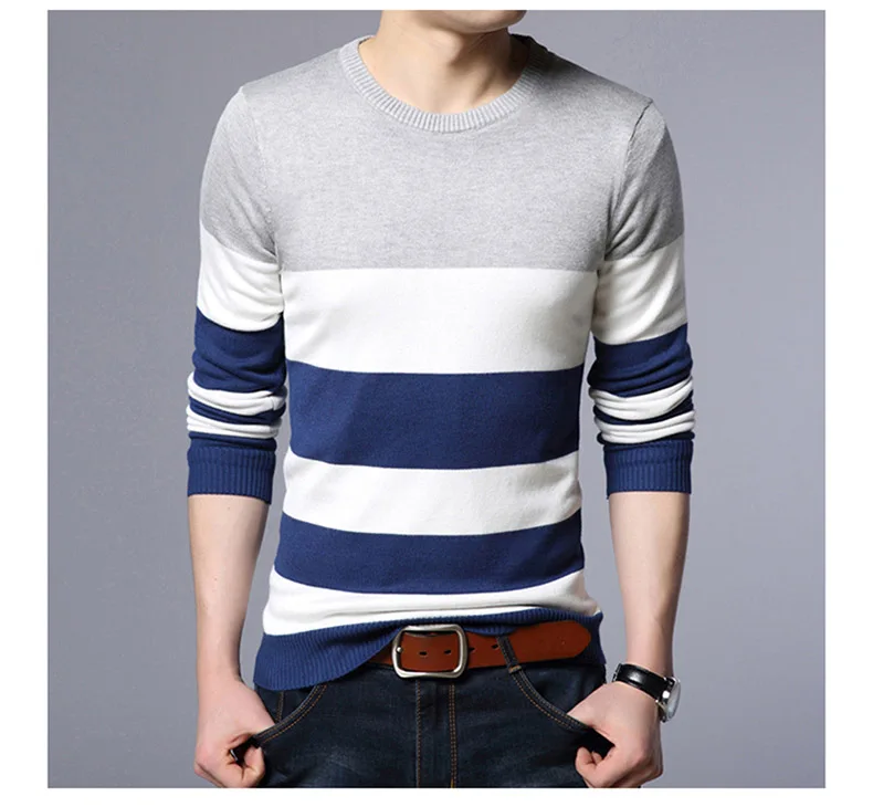 Covrlge осень зима пуловер и свитер для мужчин брендовая одежда шерстяной облегающий свитер мужской повседневный полосатый Мужской пуловер MZL054 - Цвет: Серый