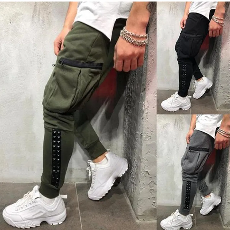 Men Fashion Casual Cotton Slim Straight Trousers Spring Summer Long Pants Multi-pocket zipper sweatpants jogging Elasticity penc Men Fashion Casual Cotton Slim Straight Trousers Spring Summer Long Pants Multi-pocket zipper sweatpants jogging Elasticity penc