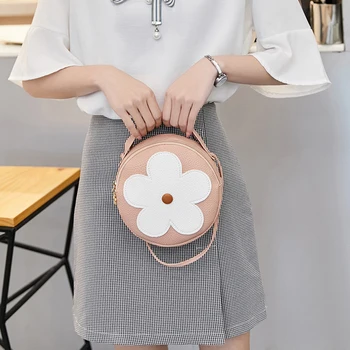 

Round Bag For Women Leather Handbag Cute Flower Shoulder Crossbody Bag Circular Ladies Purse Phone Bag Soft Messenger Bags Bolso