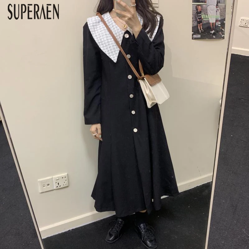 SuperAen, корейский стиль, женское платье, длинный рукав, модное, женское платье, однобортное, весна, новинка, хлопок, женская одежда