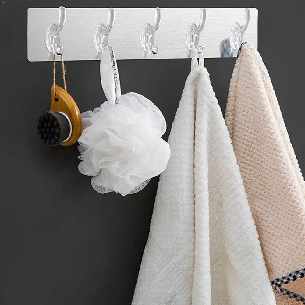 

Reusable 3/5 Hook Strong Adhesive Hooks Sticky Traceless Hooks Transparent Shower Bathroom Kitchen Holders Hooks Wall Hook O8H1