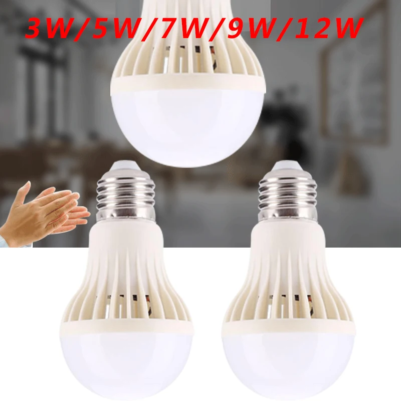 E27 12W LED Bulb Light Sound Sensor PIR Motion Detection Household White