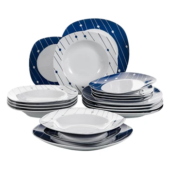 

VEWEET DOT004 18-Piece Ceramic Dinner Set Tableware Porcelain Plate Set Dessert Plates,Soup Plates,Dinner Plates for 6person