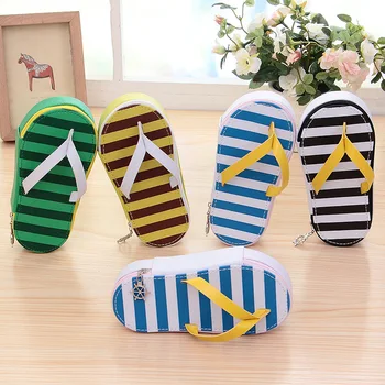 

Creative personality Korean fruit pudding striped slippers zipper high-quality wear-resistant pencil case graffiti cartoon PU