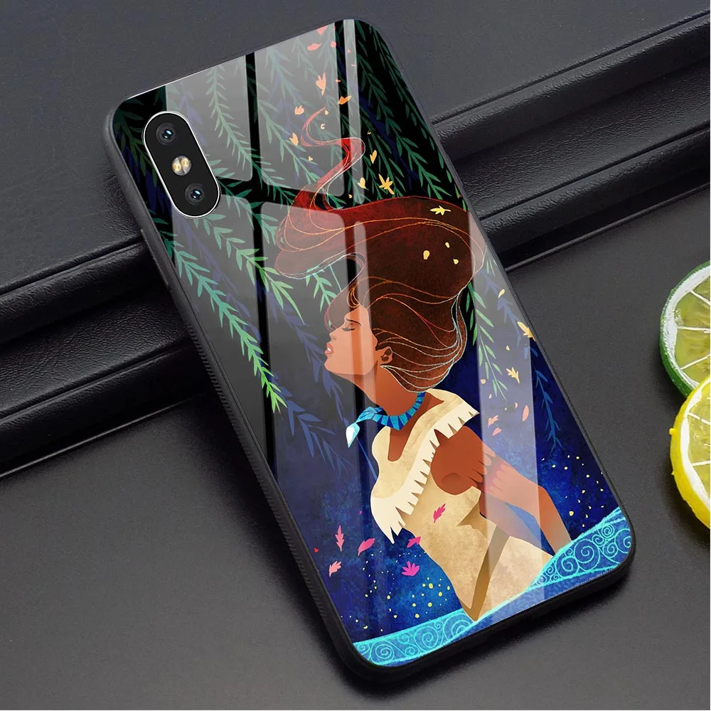 

Shockproof Pocahontas Anime Tempered Glass Phone Case for iPhone 6S Cover 8 XR X 7 Plus 6 5 5S SE Xs Max Covers Back