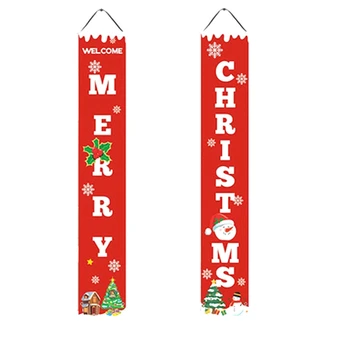 

JEYL Merry Christmas Banners,New Year Outdoor Indoor Christmas Decorations Welcome Bright Red Xmas Porch Sign Hanging