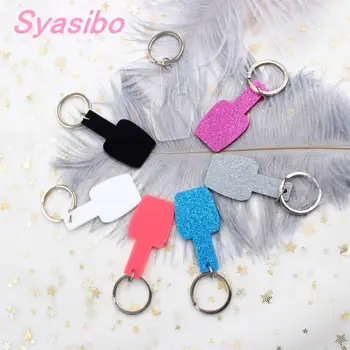 

(1piece) 50mm Acrylic Nail Polish Keychain Glitter Blank Clear Monogram Keychain with Ring Gift Laser Cutout-KC028