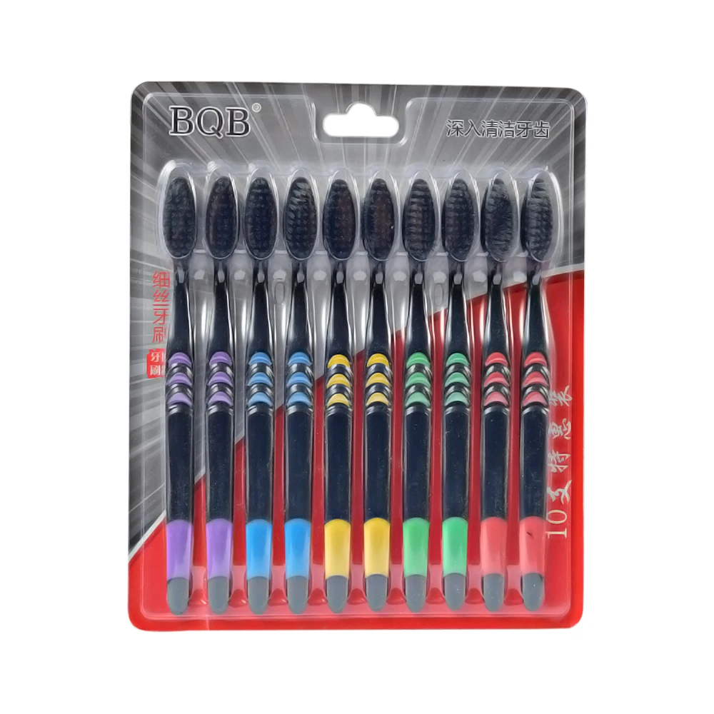 10pcs Toothbrush Soft Bristle Adult Bamboo Charcoal Household Fine  Antibacterial Men and Women Family  Toothbrush
