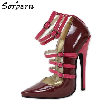 

Sorbern Wine Red Women Pump Shoes 16Cm Stilettos High Heel Pointed Toes Custom 14Cm Multi Thin Straps Crossdressing Heels