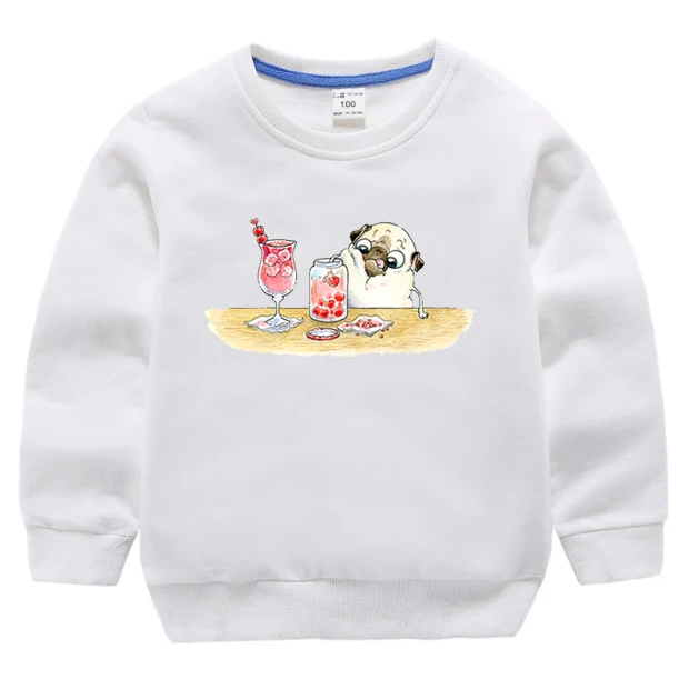 ZSIIBO/Детский свитер для девочек и мальчиков; модные спортивные однотонные толстовки с длинными рукавами и круглым вырезом с принтом мопса для мальчиков и девочек