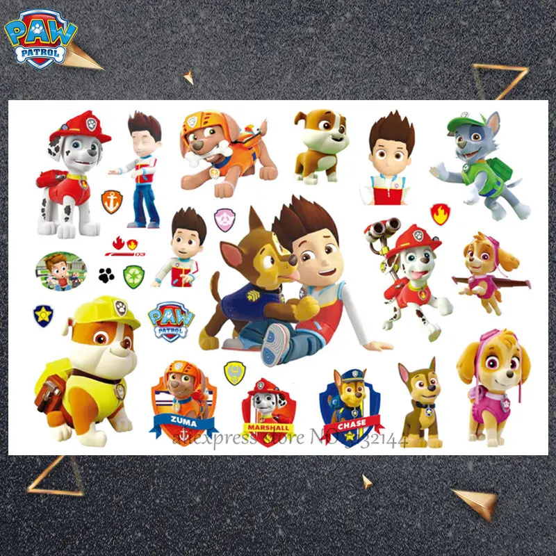 Paw Patrol Cartoon Temporary Tattoo Sticker For Boys Children Toys Tatoo Paper Paste Waterproof Party Kids Gift - Цвет: Черный