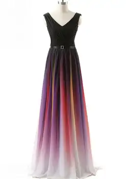 

Vintage A-Line Long Chiffon Pleated Ombrm Bridesmaid Dresses with Pockets V-Neck Custom Corest Back Formal Wedding Party Dresses