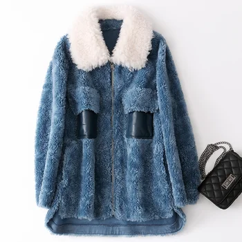 

100% Wool Jacket Real Fur Coat Female Genuine Leather Jacket Autumn Winter Coat Women Clothes 2020 Korean Vintage Tops ZT4245
