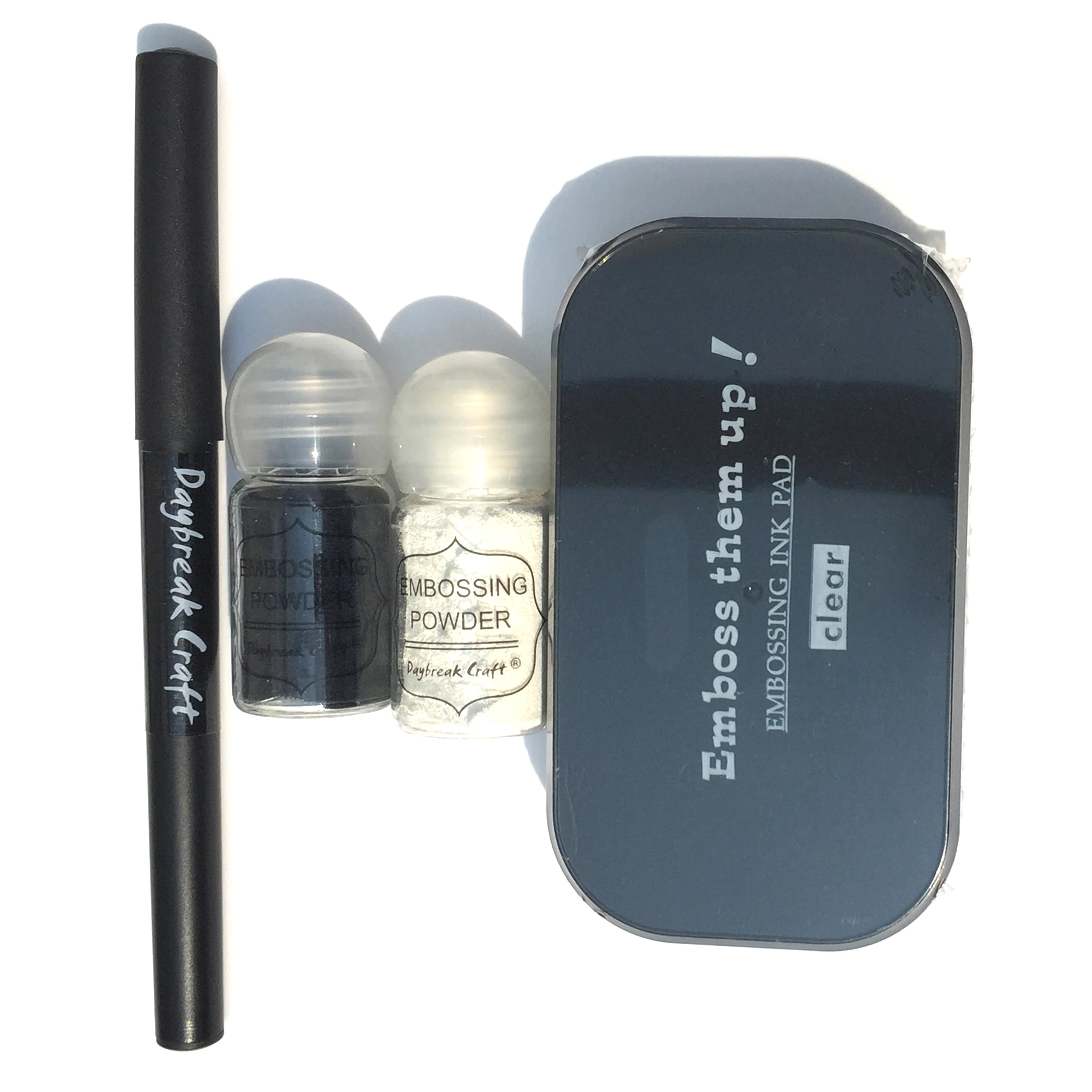 Nature Embossing powder white black with clear stciky emboss ink pad