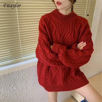 

Fitaylor 4 Colors Women Spring O-neck Sweater Casual Female Solid Color Knitted Pullovers Loose Fit Knitwear Ladies Tops