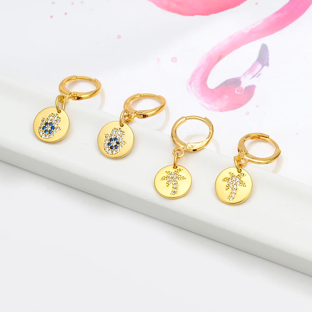 

Wish Card Simple Drop Earrings For Women Gold Color Micro Paved Eye Tree Hand Starfish Earrings Fashion Jewelry Girl Gift EY6463