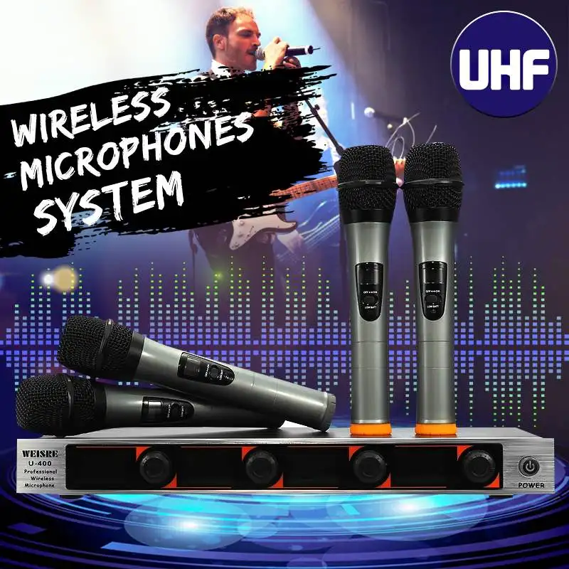 Профессиональный 4 ручной UHF частоты Динамический капсула 4 канала беспроводной микрофон для караоке системы Kraoke Вечерние
