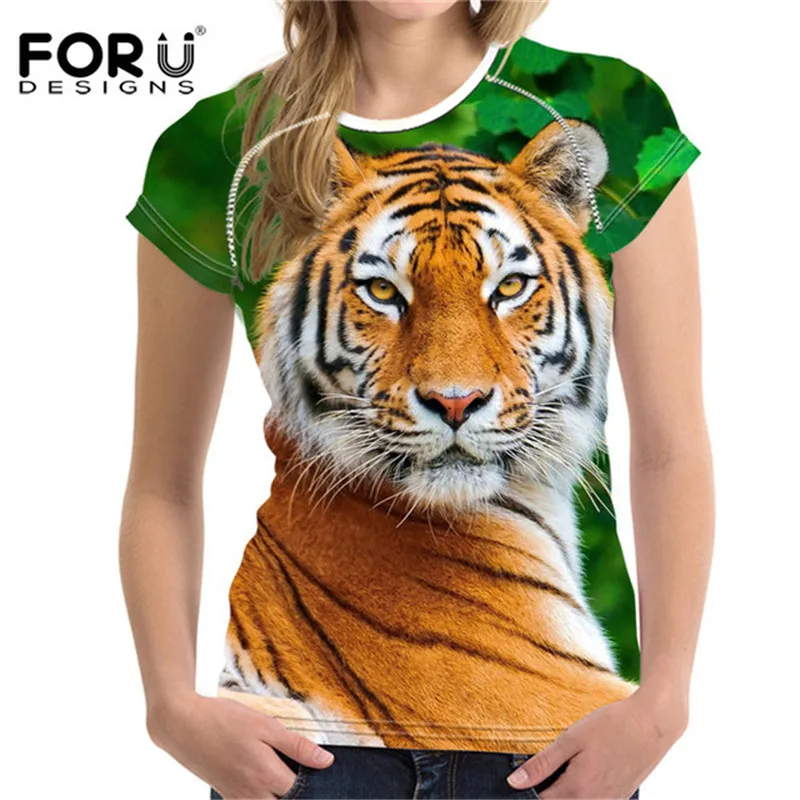 

FORUDESIGNS 3D Tiger Print Female T Shirts Women Short Sleeved T-shirt Ladies Tops Bodybuilding Slim Female Shirt Woman Clothes