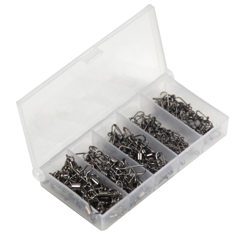 100pc/box Stainless Steel Fishing Connector Pin 4# 6# 8#10#12# Bearing Rolling Swivel with Snap Fishhook Lure Accessories PJ202 fishing accessories fishing tackle fishing tools fishing tool fishing swivels fishing line connectors