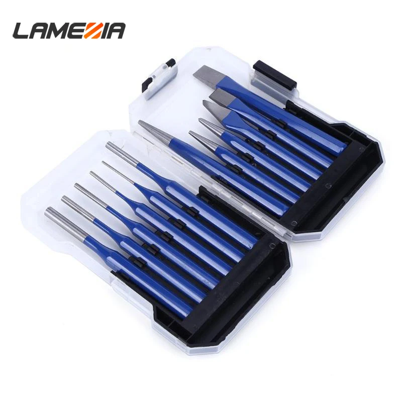

LAMEZIA 12pcs/Set 3-8mm Alloy Steel Wood Carving Punch Tool Pin Chisel Rivet Screw Mark Hole Woodwork Carve Set