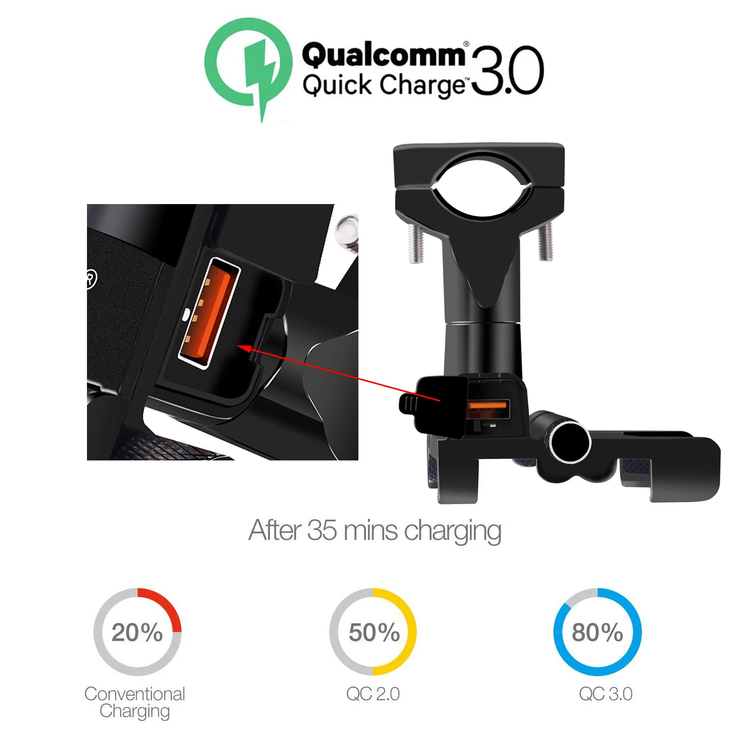 QC 3.0USB алюминиевый сплав Мобильный телефон кронштейн с переключателем для 4-" Смартфон gps велосипед мотоцикл Руль держатель