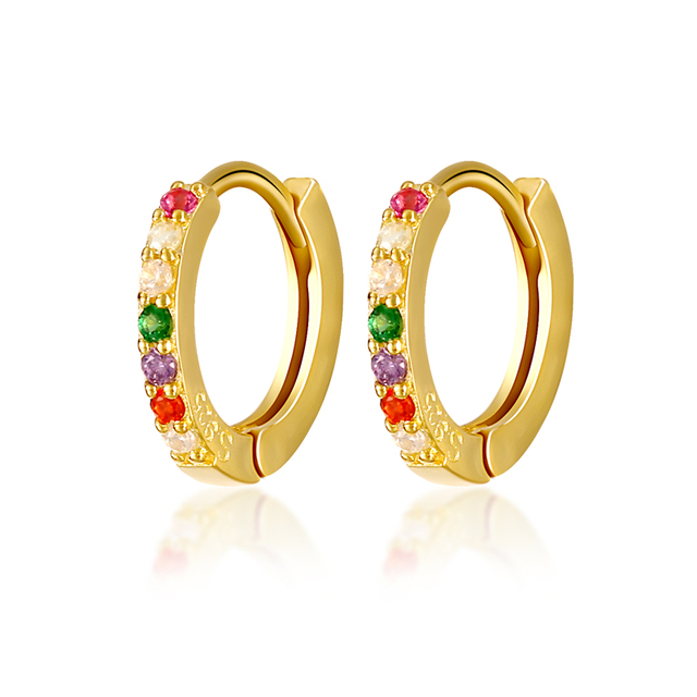 925 Sterling Silver Colored Crystal Hoop Earrings Collection Rainbow Zircon Mosaic Charm Circle Huggie Earrings Jewelry