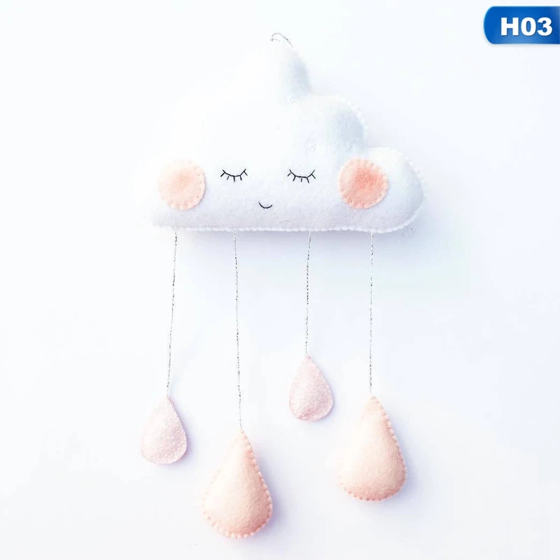 COLOR 3 Nordic Style Felt Cloud With Face Kids Wind chimes Cloud Hanging ornament Children Room Decor Nordic Decoration For Room - Цвет: COLOR 3