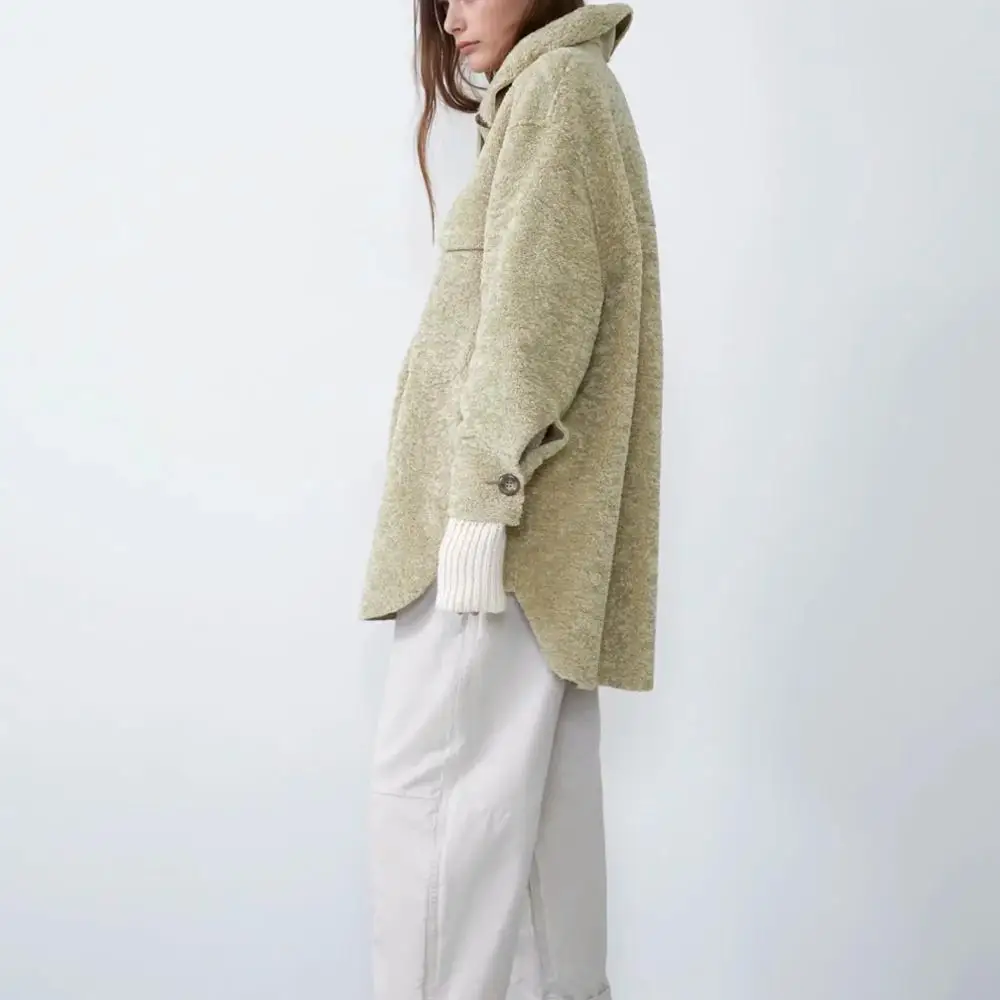 astounding ZA autumn winter Women's fleece woolen leather fur one shirt Plus thick Warm Outwear woman Oversize