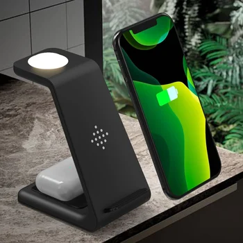 

Wireless Charger Stand For iPhone 11 XR X 8Plus airpods Fast Charger 3 in 1 Wireless Charging with Touch Sensor Night Light Lamp