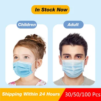 

30/50/100Pcs 3 layer Disposable Elastic Mouth Soft Breathable Blue Soft Breathable Flu Hygiene Adult Child Face Mask