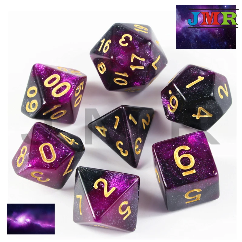 

Top Grade 6 Color Creative Universe Galaxy Dice Set of D4-D20 with Mysterious Royal Glitter Powder for DND RPG