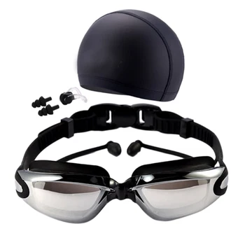 

Super sell-Women Men Waterproof Anti-Fog Uv Protection Surfing Swimming Goggles Professional Swim Glasses Swim Caps Earplugs Nos