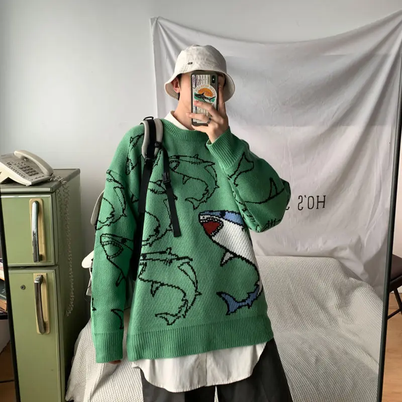 

2020 Autumn And Winter New Youth Popular Men's Loose Cartoon Print Round Neck Sweater Fashion Casual All-match Pullover M-2XL