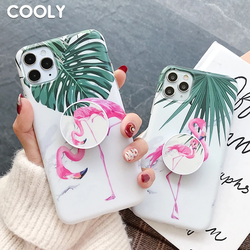 COOLY Держатель подставка чехол для телефона с фламинго iPhone 11 Pro Max XR X XS 7 8 Plus задняя