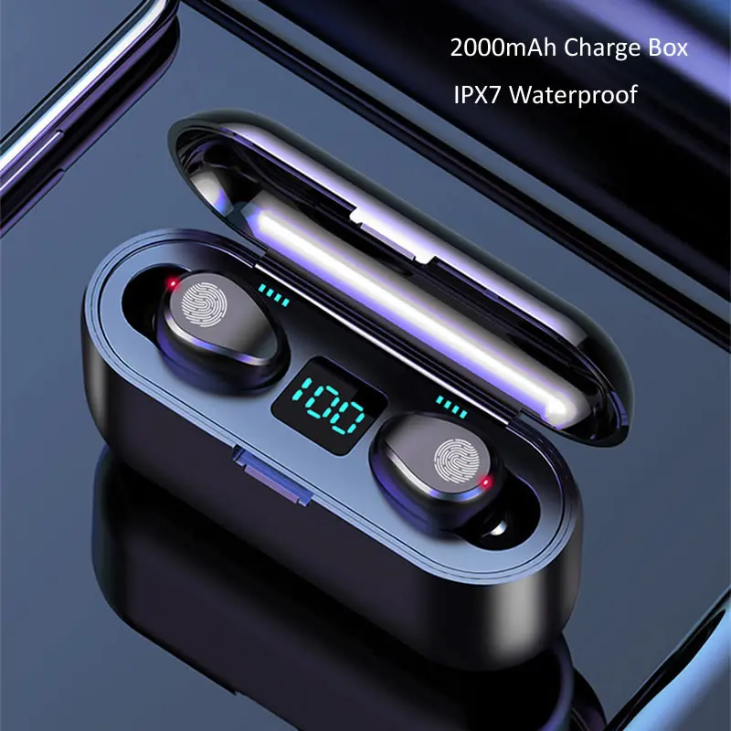 Online Auricolare senza fili Bluetooth V5.0 F9 TWS Senza Fili di Bluetooth Earburds Display A LED Con 2000mAh Accumulatori e caricabatterie di riserva Auricolare Con Microfono