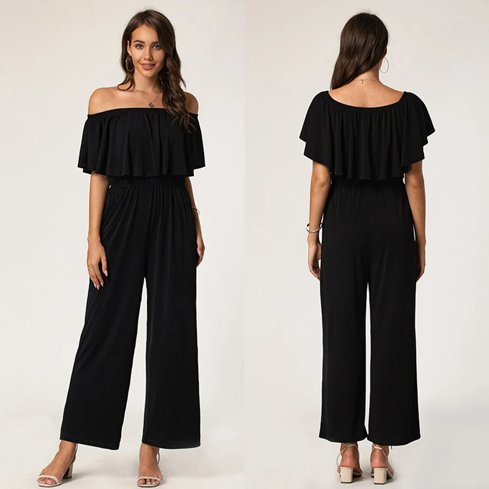 

Off Shoulder Jumpsuits Women Elegant Rompers Ruffles Bodycon Jumpsuit OL Work Wear Black Sexy Solid Romper combinaison femme D30