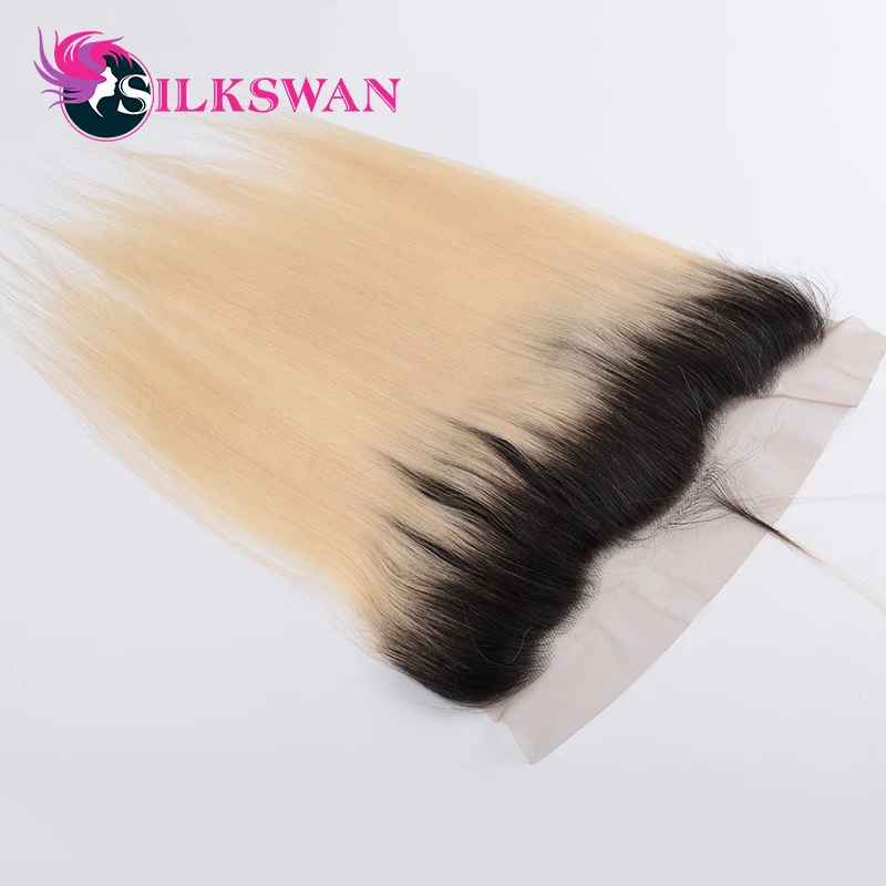 Silkswan, 13*4, бразильские человеческие волосы remy, прямые,#613# 1B/613, цвет Омбре, с детскими волосами, от ушей до ушей
