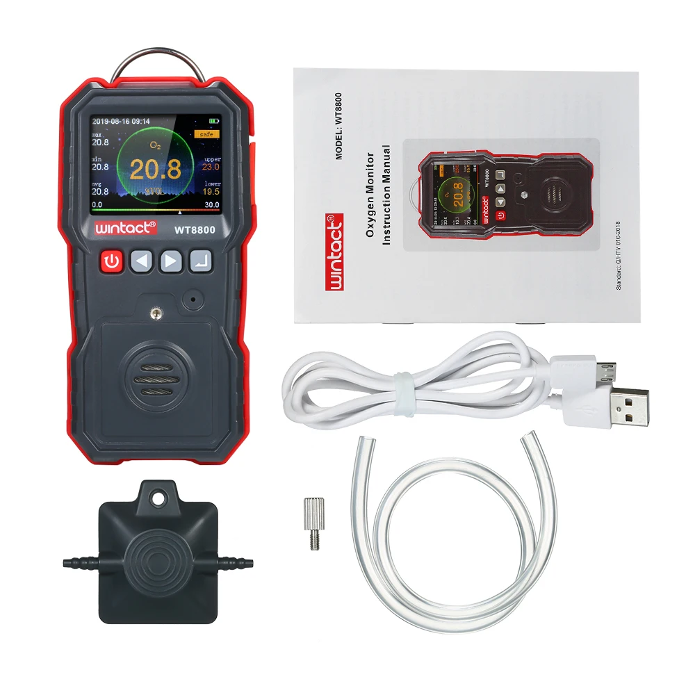 

Portable Oxygen Meter Oxygen(O2) Concentration Detector With 120000 Data Logging LCD Display and Sound-light and Vibration Alarm