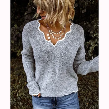 

2020 New Casual Sweater Women Fashion V-neck Long Sleeve Tops Winter Autumn Warm Pullover Casual Solid Knitted Sweater Jumper