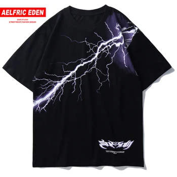 

Aelfric Eden Thunder Lightning Hip Hop Men Short Sleeve Tees Harajuku 2020 Spring Summer Cotton Streetwear T-shirt Men Oversize