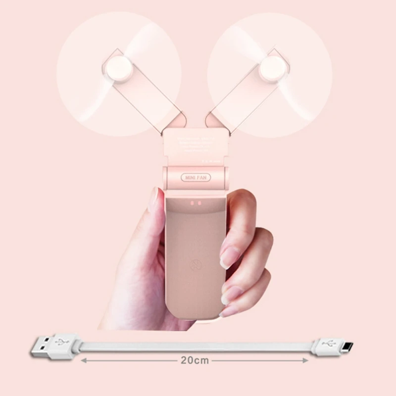

Dual Head Mini Fan Portable Foldable Pocket Fan Two Modes for Home Office Hiking Travel USB Rechargeable Battery Student Fan